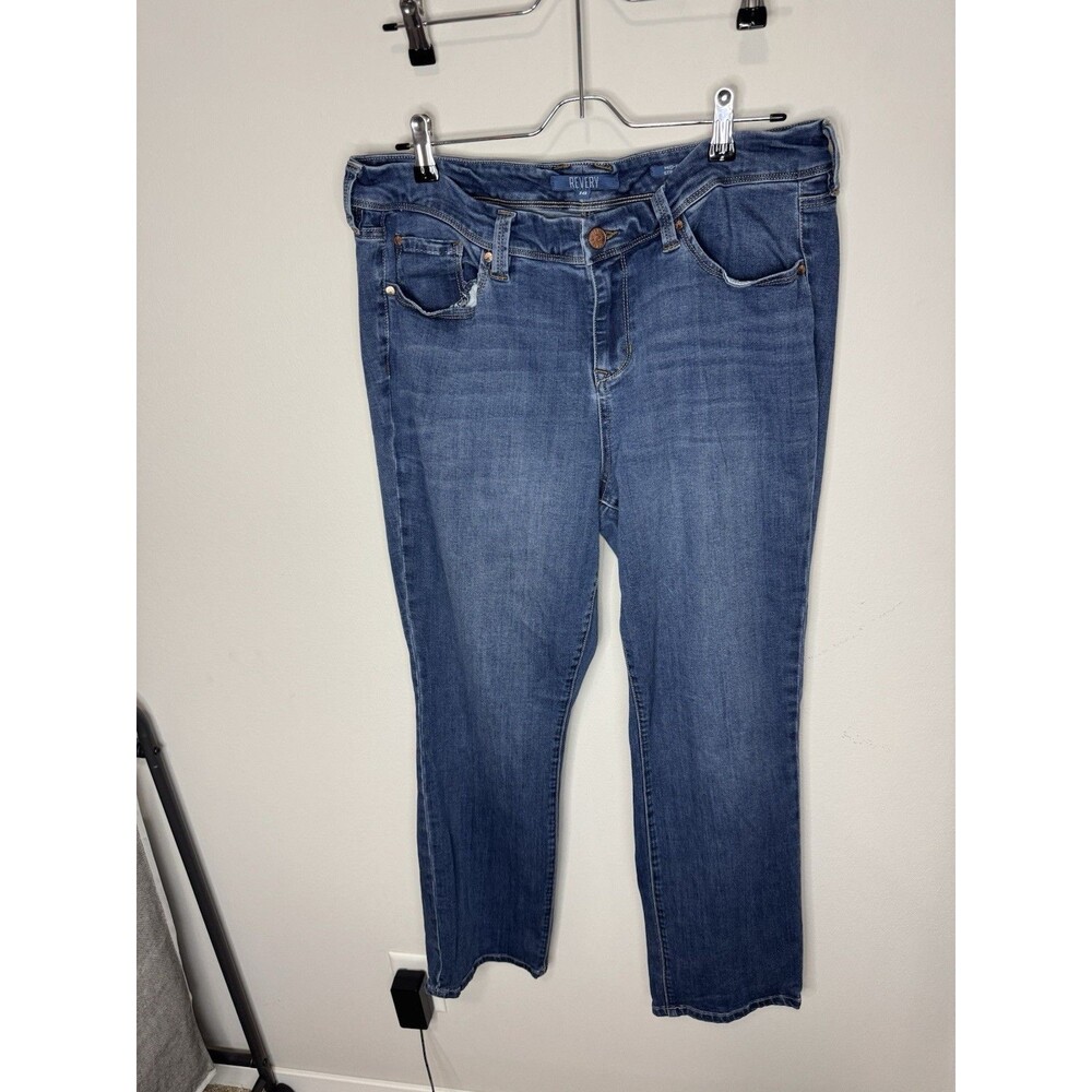 REVERY Women's Blue Denim Straight Jeans 5-Pocket Button Zip Medium Wash